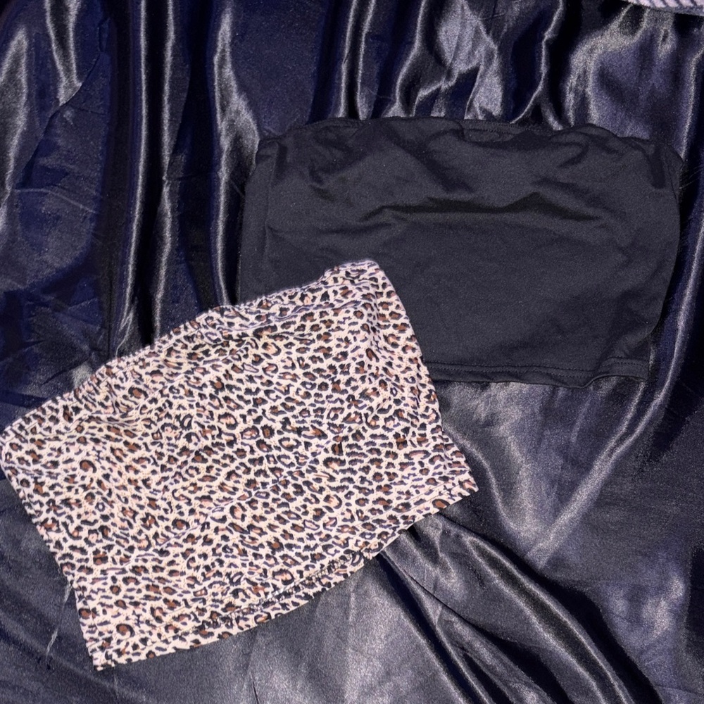 SHEIN Black & Leopard Print Tube Tops